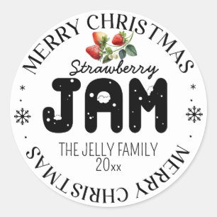 Strawberry Jam Holiday Christmas Jar Lid Black Classic Round Sticker