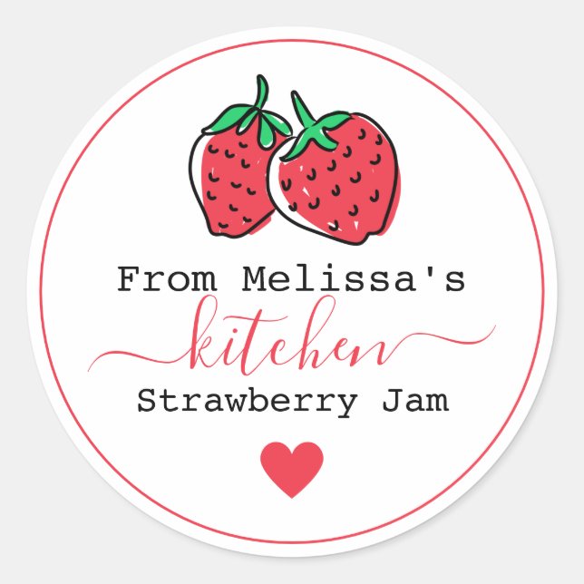 Strawberry Jam Homemade From The Kitchen Of    Classic Round Sticker (Front)