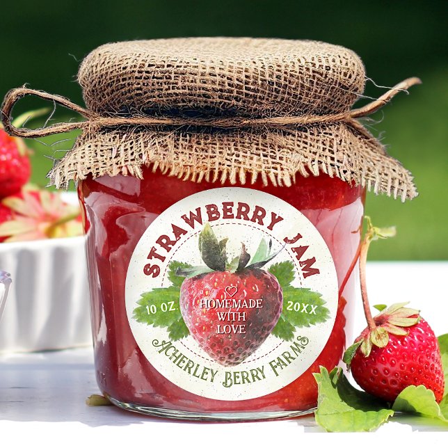 Strawberry Jam Jar Fruit Preserves Personalised Classic Round Sticker (Creator Uploaded)