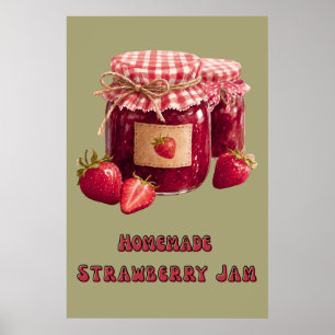 Strawberry Jam Jar Vintage Sage Kitchen Poster