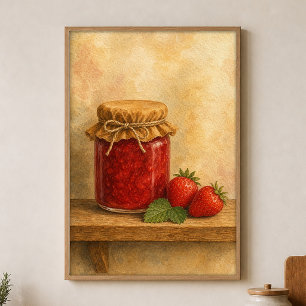 Strawberry Jam Jar Watercolour Cottagecore Poster