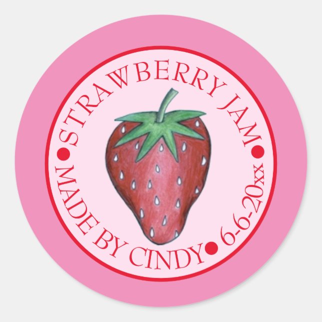 Strawberry Jam Jelly Fruit Preserves Canned By Classic Round Sticker (Front)