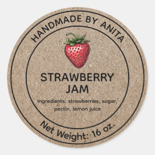Strawberry Jam Jelly Jar Label Kraft Paper Style