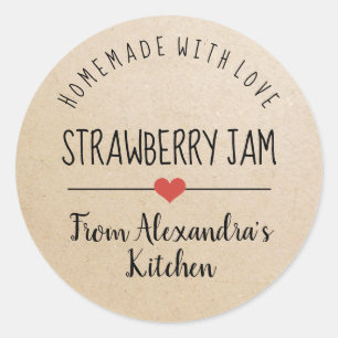 Strawberry jam kraft homemade with love   classic round sticker