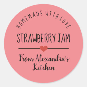 Strawberry jam pink homemade with love   classic r round sticker