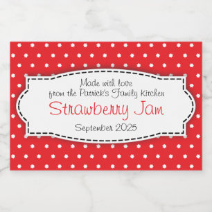 Strawberry jam preserves polka flower label
