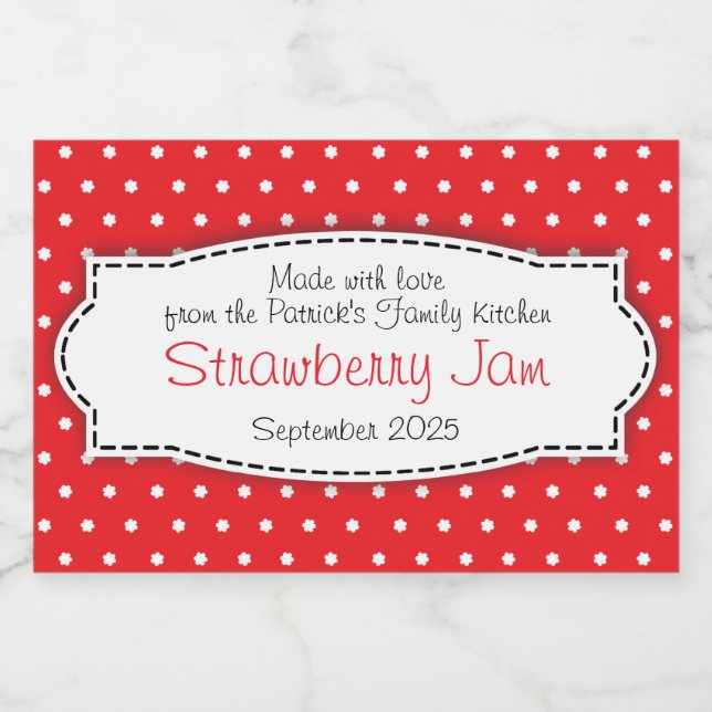 Strawberry jam preserves polka flower label (Single Label)
