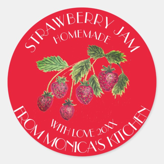 Strawberry Jam Watercolor Fruit Kitchen Preserves Classic Round Sticker (Front)