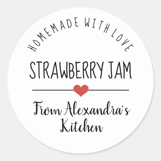 Strawberry jam white homemade with love  classic round sticker (Front)