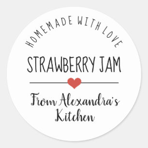 Strawberry jam white homemade with love  classic round sticker