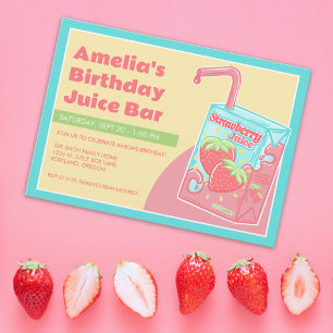 Strawberry Juice Box Birthday Party Invitation