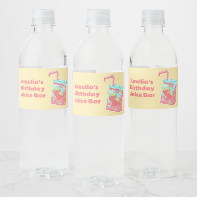 Strawberry Juice Box Birthday Party Water Bottle Label (Bottles)