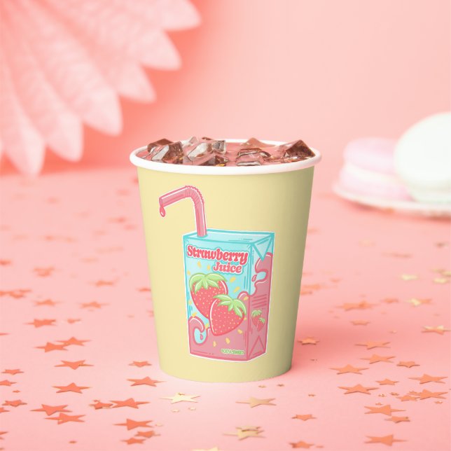 Strawberry Juice Box Yellow Paper Cups (Insitu)
