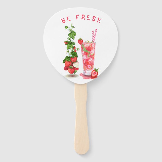 Strawberry Juice Cool Drink Fruits Hand Fan Party (Front)