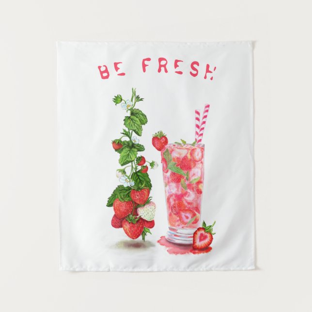 Strawberry Juice Cool Drink Fruits Tapestry (Front)