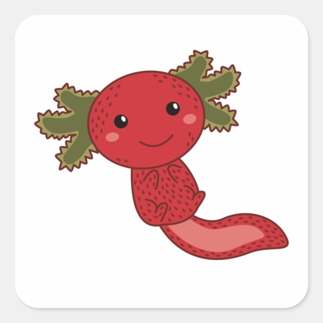 Strawberry Kawaii Axolotl Berry Cute Square Sticker (Front)