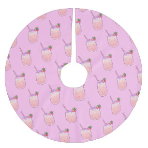 Strawberry Kawaii Pixel Food Pastel Pink Sweet Brushed Polyester Tree Skirt