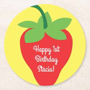Strawberry Kid's Birthday Cute Round Paper Coaster