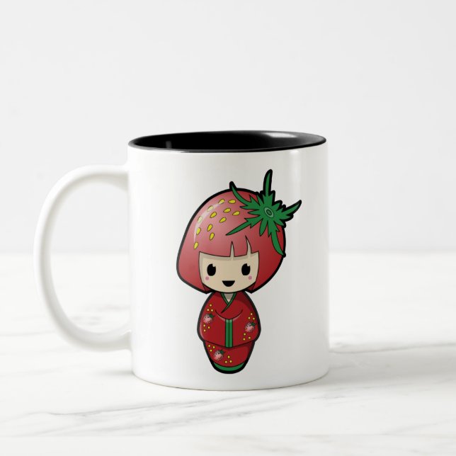 Strawberry Kokeshi Doll Two-Tone Mug (Left)