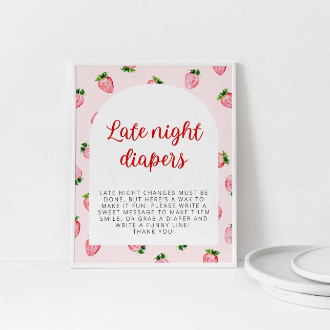 Strawberry Late Night Diapers Baby Shower Sign (Creator Uploaded)