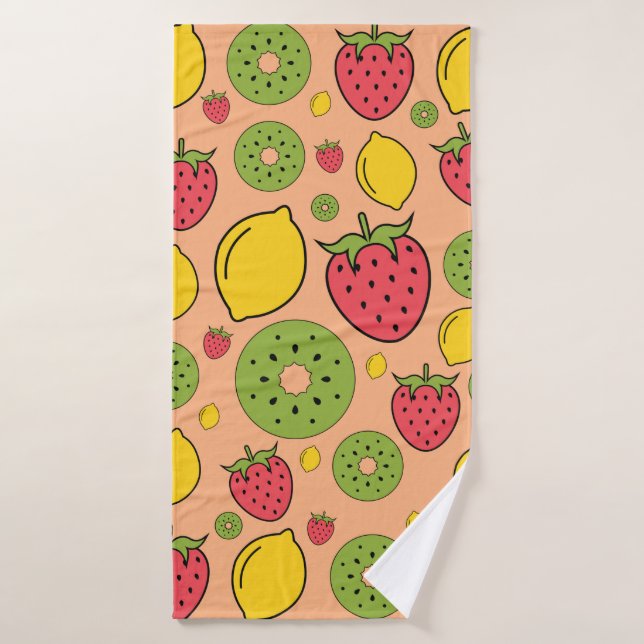 Strawberry, lemon and kiwi fruits wallpaper backgr bath towel (Bath Towel)