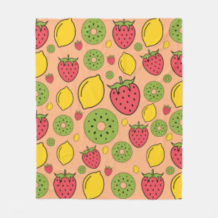 Strawberry, lemon and kiwi fruits wallpaper backgr fleece blanket