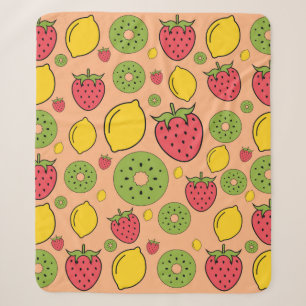 Strawberry, lemon and kiwi fruits wallpaper backgr sherpa blanket