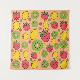 Strawberry, lemon and kiwi fruits wallpaper backgr tapestry
