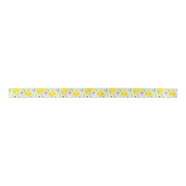 Strawberry Lemon Blue Satin Ribbon (Front)