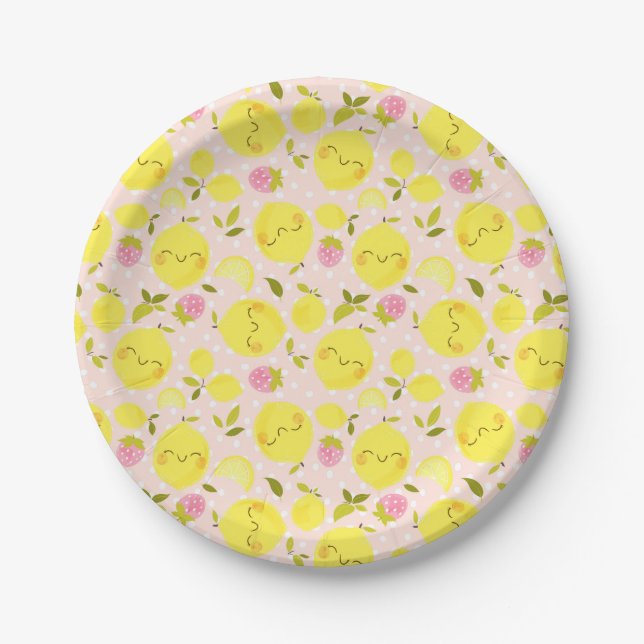 Strawberry Lemon Pink Paper Plate (Front)