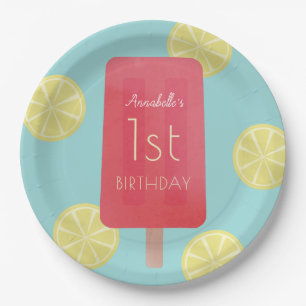Strawberry Lemonade Popsicle Girl Birthday Paper Plate