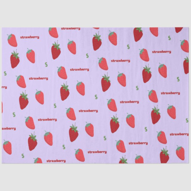 Strawberry Letter S on Purple | Alphabet pattern Tissue Paper (Front)