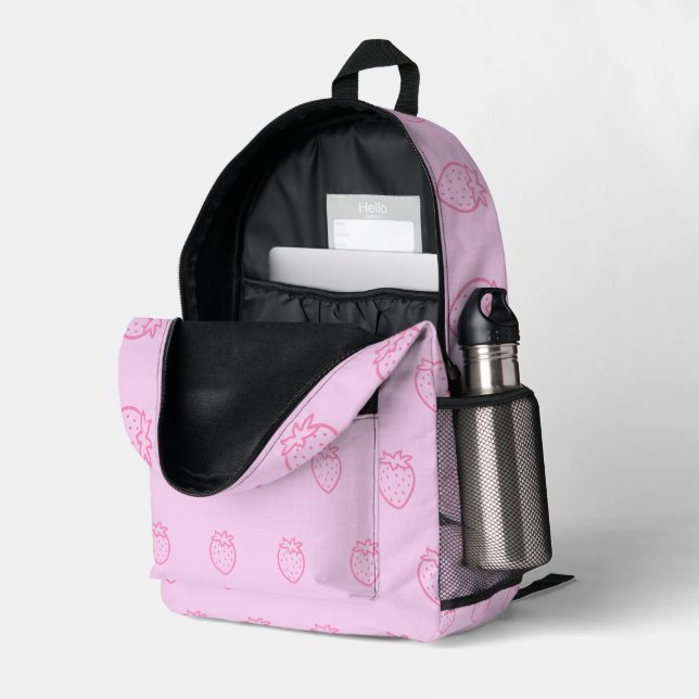 Strawberry light pink printed backpack (Back Corner Right (Open))
