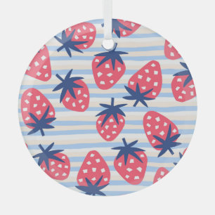 Strawberry Line Art: Sweet Seamless Pattern Glass Tree Decoration