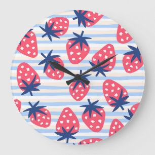 Strawberry Line Art: Sweet Seamless Pattern Large Clock
