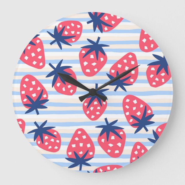Strawberry Line Art: Sweet Seamless Pattern Large Clock (Front)