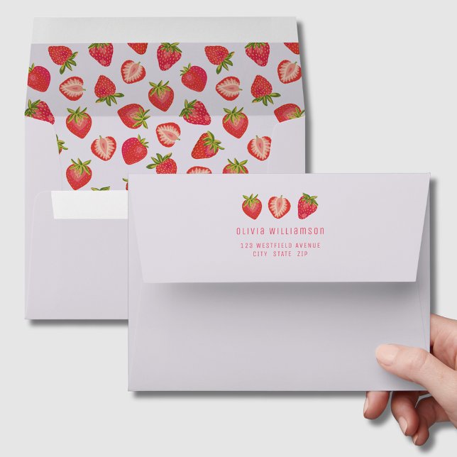 Strawberry Lined personalised Envelope (Strawberry Envelope with sender's name and address to rear)