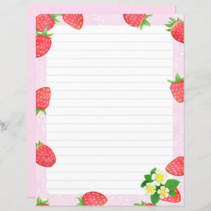 Strawberry Lined Pink Stationery Paper