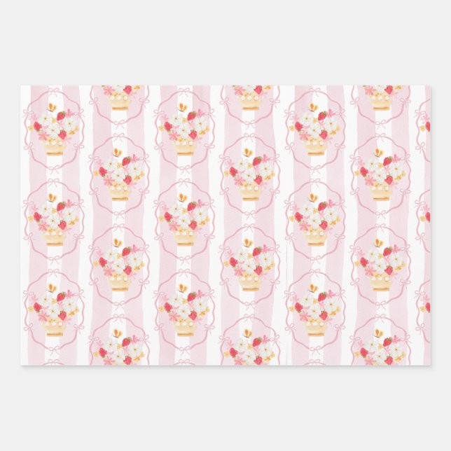Strawberry Loally Grown Pink Whimsical Baby Shower Wrapping Paper Sheet (Front)