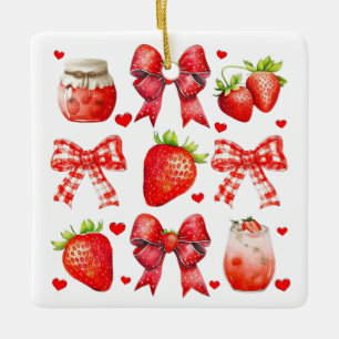 Strawberry Love Aesthetic Ceramic Ornament
