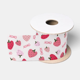 Strawberry love heart xoxo satin ribbon