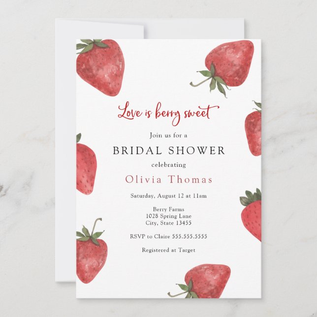 Strawberry Love is Sweet Bridal Shower Invitation (Front)