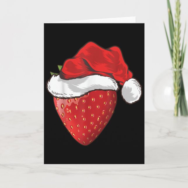Strawberry Lover Gift Santa Hat Strawberry Christm Card (Front)