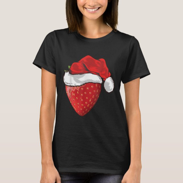 Strawberry Lover Gift Santa Hat Strawberry Christm T-Shirt (Front)