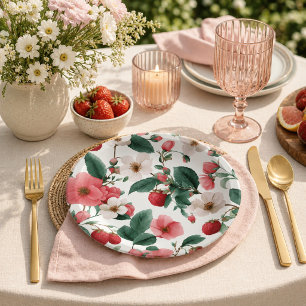 Strawberry Lovers Summer Picnic Cottagecore Floral Paper Plate