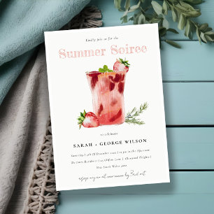 Strawberry Margarita Summer Soiree Cocktail Party Invitation