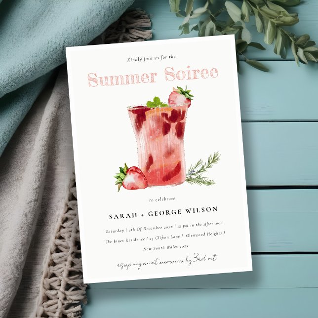Strawberry Margarita Summer Soiree Cocktail Party Invitation (Creator Uploaded)