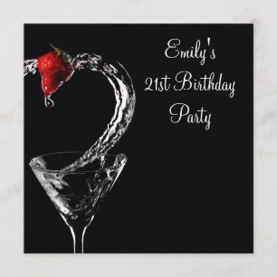 Strawberry Martini Cocktail Birthday Party Invitation