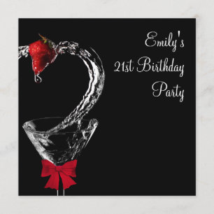 Strawberry Martini Cocktail Birthday Party Invitation