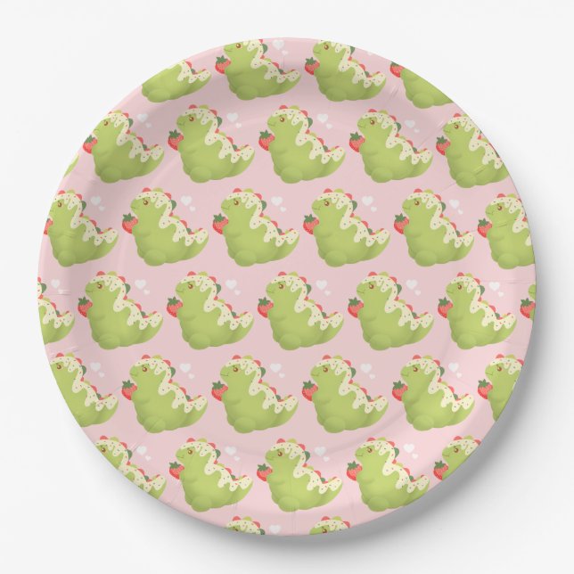 Strawberry Matcha Dinosaur  Paper Plate (Front)